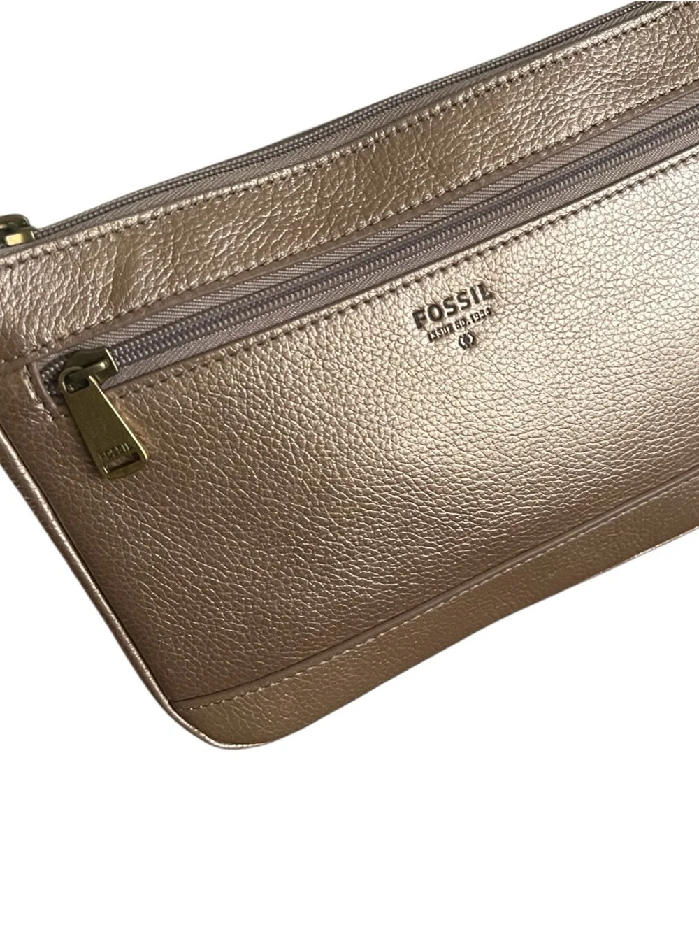 FOSSIL Leather Metallic Gold Crossbody Handbag